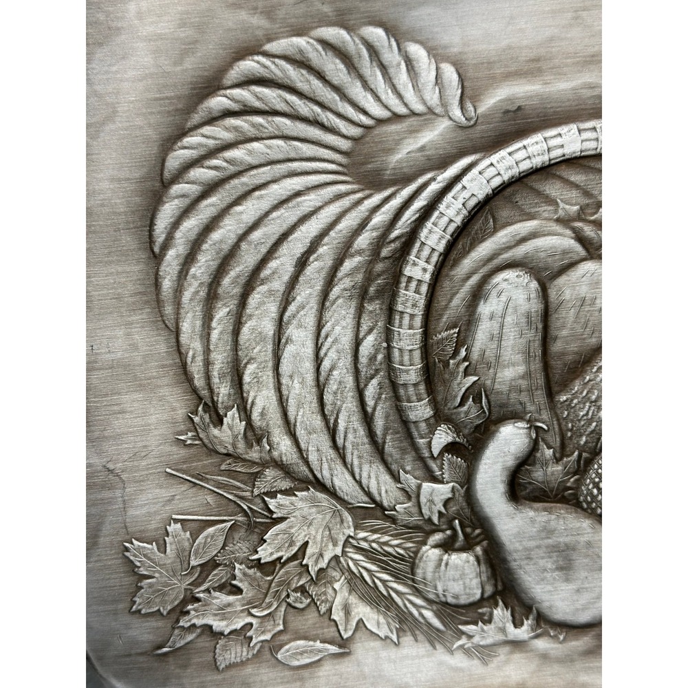 American Forging Plate Silver Hand Forged Aluminum Hammered Cornucopia Harvest - Picture 3 of 8